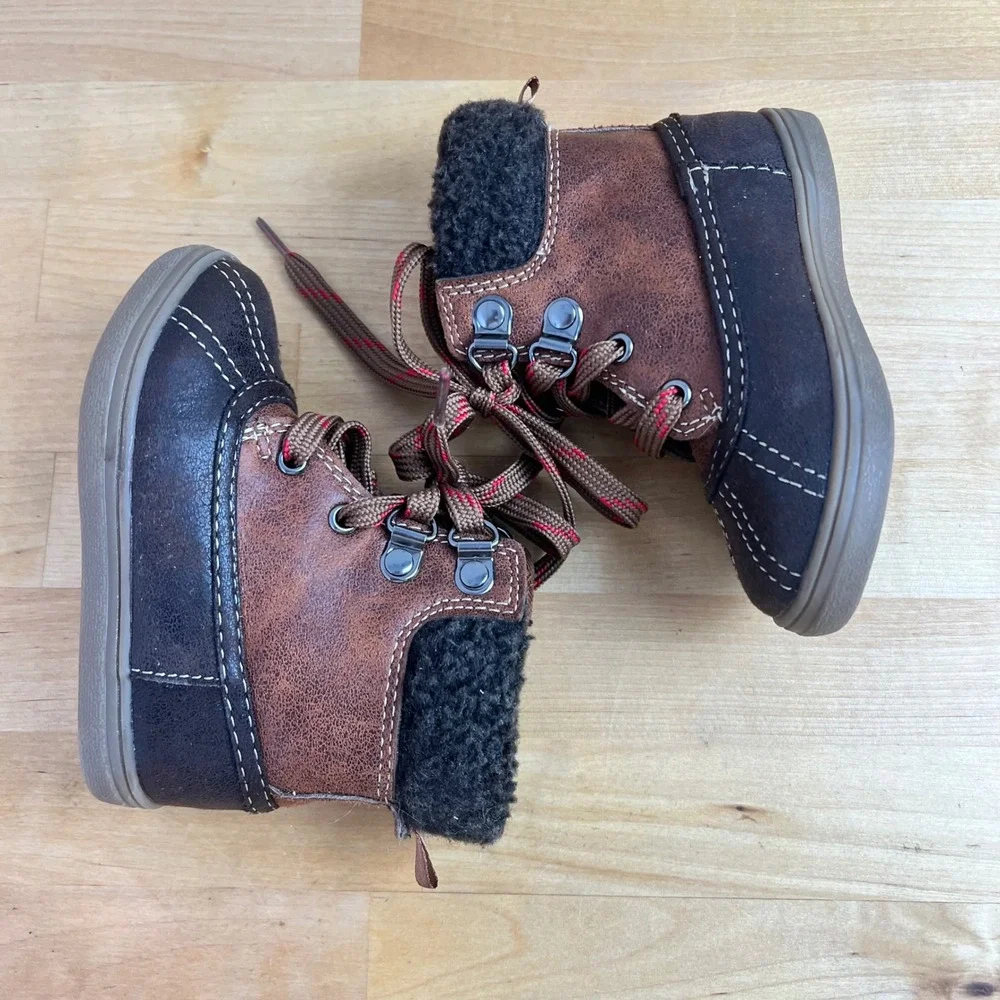 Old Navy Duck Boots Toddler Brown Sherpa Lace Up Winter Boots Little Kid‎ Size 5